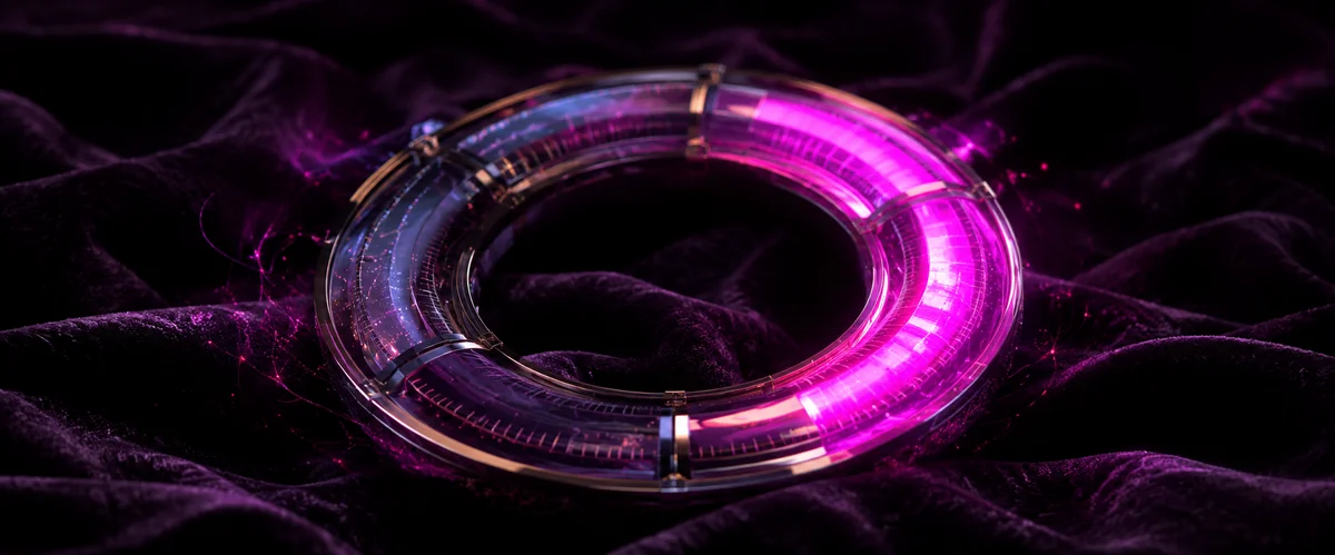 Glowing ring-shaped chronometer with one segment radiating bright magenta — visualizing the optimal 7-10 PM Pulsz tournament entry window